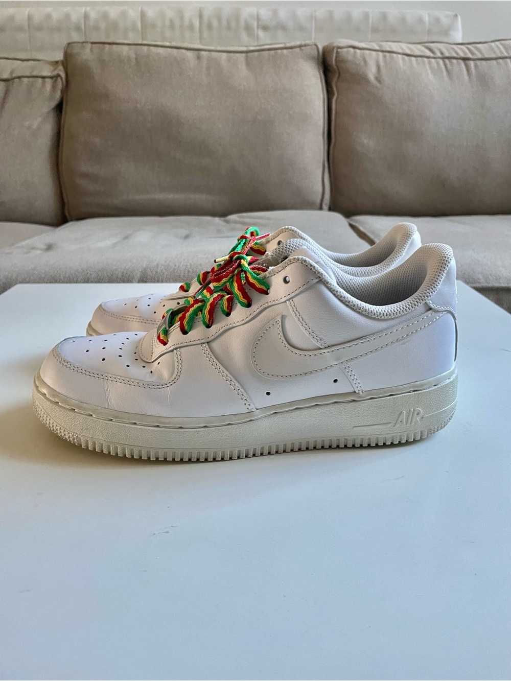 Nike Women White Sneakers with Red, Green and Yellow Laces